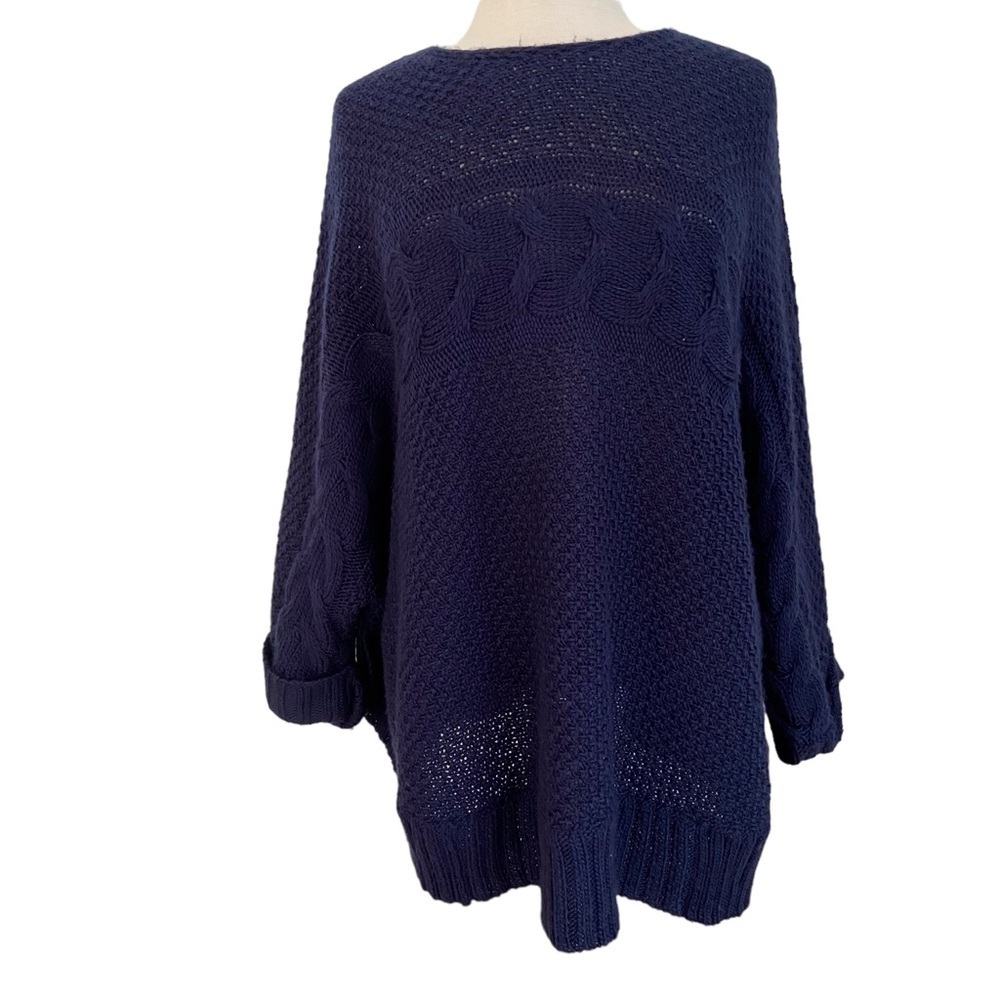 Ella Rafaella oversized knit wool blend sweater chunky boxy knit blue large/ XL